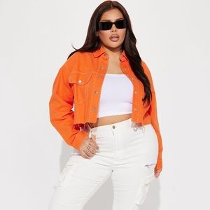 cropped orange denim jacket